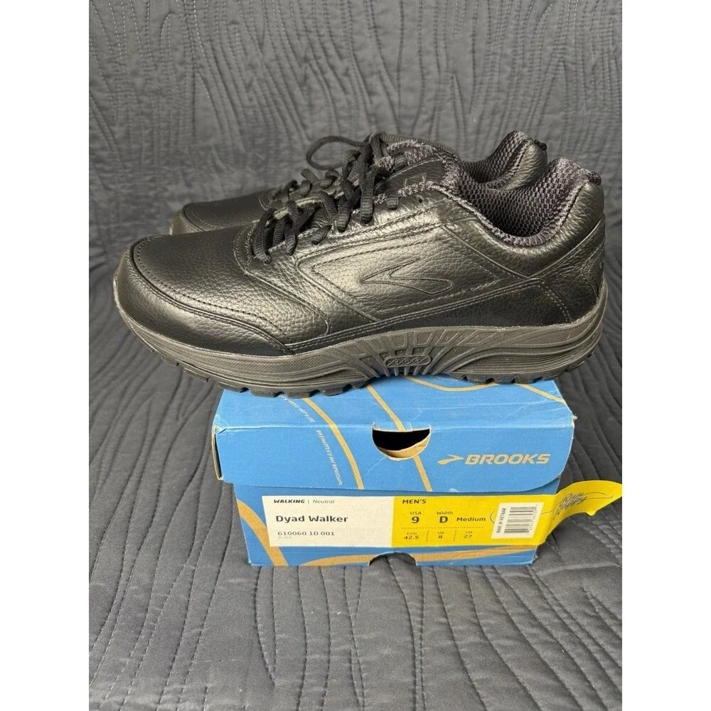 NEW Brooks Dyad Walker Men's Size 9 Wide D Black Leather Walking Shoes w/ Box